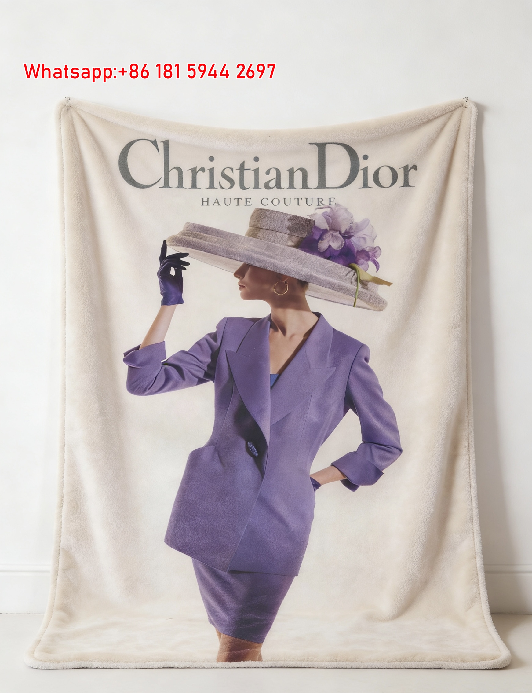 Christian Dior Vintage Purple Suit Haute Couture Flannel Sofa Throw Blanket D468